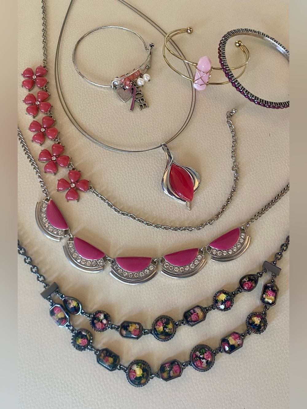Career Collection Pink Jewellery Lot 7 Pc Necklaces Bracelets